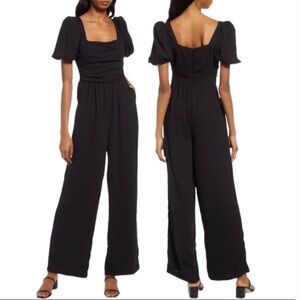 CHELSEA28 Puff Sleeve Square Neckline Wide Leg Chic Jumpsuit Romper